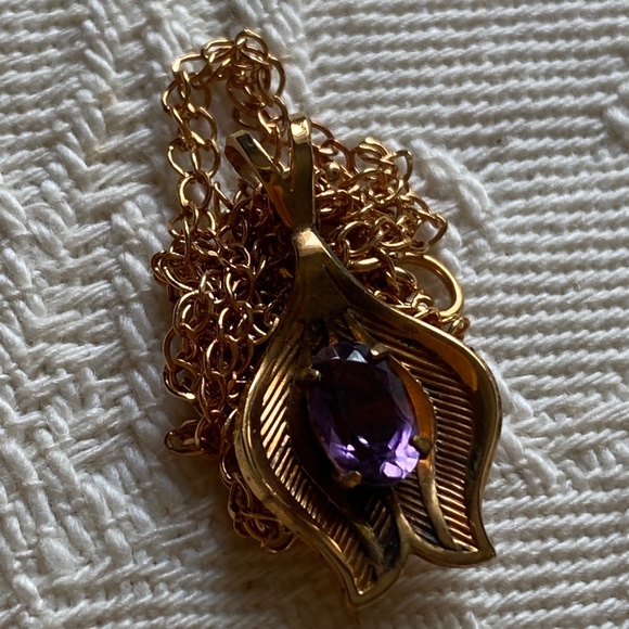 Van Dell I Amethyst 14KT Gold Overlay Necklace I February - Picture 12 of 16